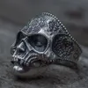 Einzigartiger silberfarbener 316L-Edelstahl-Ring mit schwerem Zuckerschädel für Herren, Mandala-Blume, Santa Muerte, Biker-Schmuck7022471