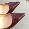 Gorąca sprzedaż - Real Photo Luxura Prawdziwej Skóry Moda Kobiety Lady Burgundy Patent Leather Point Toe High Heels Buty 12 CM 10 cm 8cm