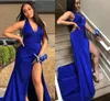 Bleu pas cher Royal Sexy robes de bal col en V profond haut côté fendu balayage train robe formelle robes de soirée robes de Fiesta estidos