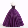 Dark Purple Tulle Quinceanera Klänningar Pärlor Beaded Stropless Open Back Sweet 16 Dress Ball Gown Prom Klänningar 8: e klassklänningar Real Image