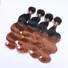 26-30 tum 2 ton Ombre hårbuntar Kroppsvåg Brasilianska Virgin Hair 3 eller 4 Bundles 1b / 33 Färg 100% Human Hair Extension