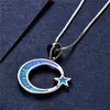 Cute Moon Star Naszyjnik Blue Fire Opal Naszyjnik 925 Sterling Silver Wedding Jewelry