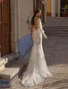 Lian Rokman trouwjurken sexy één mouw Backless Mermaid Bridal Bruidal Dress Sweep Train Country Lace Robe de Mariage