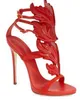 Heißer Verkauf! Goldene Metallflügel, rote Gladiator-High-Heels-Schuhe, Damen-Sandalen mit metallischen Flügeln