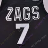 2021 Final Four New College NCAA Gonzaga Bulldogs Koszulki 7 Cevn Koszykówka Jersey Czarny Rozmiar Młodzież Dorosły Wszystkie szyte