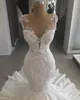2019 Lace Bröllopsklänningar Sheer Jewel Neck Sexig Baklösa Sweep Train Satin Appliques Mermaid Bröllopsklänning Plus Storlek Bröllopklänningar