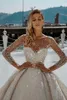 Luxury Beading Ball Gown Wedding Dresses Illusion Jewel Neck Long Sleeve Sequins Bridal Gowns Plus Size Sweep Train Wedding Dress