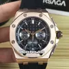 New Miyota Quartz Chronograph Mens Watch Stopwatch 26480TI OO A027CA 01 Blue Dial Rose Gold Case Rubber Strap Sport Watches 42mm W245Z