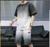 Gradient Summer Short Sleeve Mens Suits Fashion Casual Entertainment Tracksuits Designer Male Pocket Tshirts Pants 2pcs Clothing Sets