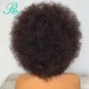 Krótki mongolski afro perwersyjne kręcone peruka Pre skubkowana koronkowa symulacja czołowa ludzkie włosy peruki dla kobiet czarnej syntetycznej koronki peruka