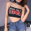 Sexy Young Girl Summer party Iron chain belt Strap Tube Top Tank Tops Backless Short Blouse Crop Women letter print club shirts streetwear