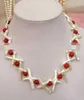 LL 1564 Gioielli di moda 18 "White Keshi Pearl and Red Coral Necklace