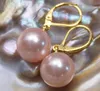 13mm ROUND PINK SOUTH SEA SHELL PEARL EARRING 14K GOLD CLASP