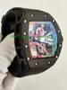 Vendita Hot New top mens watch R 68-01 KONGO Graffiti color hollow Cassa meccanica in acciaio inossidabile nero Cinturino in caucciù Orologio da polso da uomo