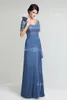 Langes Stahlkleid für die Brautmutter, Chiffon, Spitze, A-Linie, Rüschen, bodenlang, Mutterkleid 2020, Abendkleid, Partykleid LX2743034