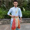 Unico Thailandia Dai costume principe Dai uomini tradizionali Outfit blu giacca corta manica + ansima + cinghia di vita dei vestiti di prestazione della fase