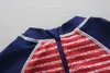 summer baby Boys swimwear Children stripe swimsuits girls letter sailing printed short sleeve Kids beach one-piece swimming Y1345