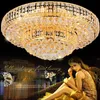 LED Light Modern Golden Crystal Ceiling Lights Fixture American Chandeliers Lamps Round Gold Hanging Light 3 White Color Changeable