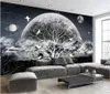 beautiful scenery wallpapers European retro black and white abstract tree mural background wall