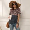 Leopard T-shirt Women Patchwork Top Summer Short Sleeve Tee Shirts Women Clothes 2020 New Tie Tops Tee Female 2XL Tee