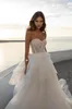 Ricca Sposa Beads Tiered Wedding Dresses Pearls Sweetheart Ruffles Beach Bridal Gowns Backless Sweep Train Dress
