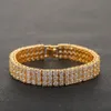 Whosale Hip Hop 3 Row Tennis Chain Gold Silver Cubic Zirconia Iced Out CZ Stones Bracelet