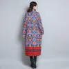 Autumn winter new national style printed women's Plush loose collar long cotton padded elegant colorful special vintage jacket coat