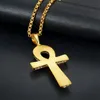 Vintage Cubic Zirconia Hiphop Cross Pendant Necklaces For Men Stainless Steel Jesus Jewelry Crystal 18K Gold Plated Life Key Neckl235g