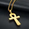 Vintage Cubic Zirconia Hiphop Cross Pendant Necklaces For Men Stainless Steel Jesus Jewelry Crystal 18K Gold Plated Life Key Necklace Gift