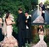 2019 Ny romantisk rodnad rosa lång sjöjungfrubröllopsklänning älskling Cascading Ruffles Backless Formell Bridal Gown Plus Size Custom Made