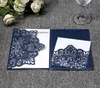 Hochwertige lasergeschnittene Hochzeitseinladungskarten mit hohlen Blumen in Marineblau und Kristall, personalisierte Champagner-Brauteinladungskarte, günstig