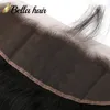 Renda frontal fechamento virgem cabelo humano 13x4 nós descorados em linha reta peruano brasileiro indiano malaio cor natural com bebê bella cabelo 9a