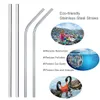 Aço inoxidável reutilizável Palhas 4 Pieces Set Com 2 Escovas de limpeza aprovado pela FDA Eco-friendly Palhinhas cor prata - 6 milímetros x 8,5 polegadas