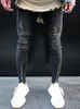 Homens skinny jeans design moda magro hiphop motociclista strech ankle zíper plissado jeans de denim para homens