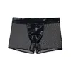 Schwarz Sexy Höschen Männer Atmungsaktive Fishnet Boxer Shorts Niedrige Taille Knickers Erotische Mesh Unterwäsche Aushöhlen Männliche Schriftsätze Plus Größe