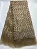 5Yards/pc Hot sale fuchsia embroidery french net lace fabric with beads african brown mesh lace for dress QN82-6