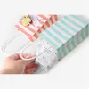 Bolsa de papel Kraft blanca a rayas de color caramelo pequeña, paquete de regalos de galletas de caramelo, bolsa con asas, cinta de lazo, regalos de cumpleaños, bolsas pequeñas