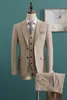 Hoge Kwaliteit Twee Knoppen Beige Bruiloft Bruidegom Tuxedos Notch Revers Groomsmen Heren Formele Prom Suits (Jas + Broek + Vest + Tie) W167