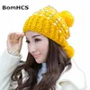 Mode-BomHCS hiver femmes épais chaud câble 100% fait à la main Knie chapeau avec pompon doux