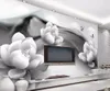 Beibehang 벽지 벽화 흑백 잉크 연꽃 나비 간단한 3D TV의 배경 벽지 홈 장식 3D 배경 화면