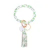 PU Läder Wristlet Keychain Armband O Cirkel Bangle KeyRing Fashion Prints Tassel Armband Key Holder för Kvinnor Girl Kimter-X915FZ