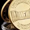 Normandie War Antique Craft 1oz Gold Plated America Challenge Coin med rund akrylbox för samling1409804