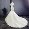Biała Sukienka Syrenka Suknia Ślubna Suknia Ślubna Koronka Aplikacja Lace Wróć Wedding Formalna okazja Sukienka Plus Size