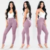 Frauen Lange Hosen Bandage Elastische Bleistift Hosen Casual Hohe Taille Hose Solide Gürtel Bogen Dünne Legging Jogger Hosen ClothingYFA865