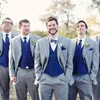Gray Wedding Groomsmen Tuxedos Classic Style Three Piece Royal Blue Vest Custom Made Groom Men Suits Jacket Vest Pants313n