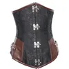 النساء القوطية steampunk البني الأسود 12 قطع الصلب الجوفاء الديباج الجاكار underbust الكورسيهات مع بو الجلود المرقعة مثير الخصر cincher S-XXL