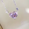 Mode- kwaliteit S925 zilveren hart pendat ketting in real 4.25 okt roze diamant voor vrouwen bruiloft sieraden en ring set cadeau gratis shippin