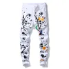 Homens impresso calças brancas designer graffito splash tinta tinta cor rua moda legal calça de algodão legal para homens