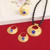 Stein äthiopische Schmucksets Anhänger Halsketten Ohrringe Ring Äthiopien Goldfarbe Afrika Braut Hochzeit Eritrea Set