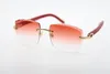 Verkopende randloze diamant Cut 3524012-A Red Plank Zonnebril Mode Hoge Kwaliteit Metalen Bril Unisex Gold Frame Eyewear